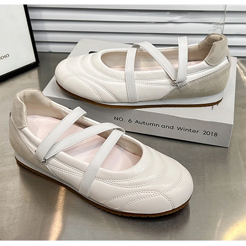 

Новые женские балетки Мэри Джейн во французском стиле 2025 года, повседневные туфли без каблука с перекрестными ремешками, дышащие летние кроссовки-лоферы