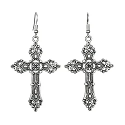 Vintage Baroque Hollow Cross Drop Dangle Earrings for Women Charm Personality Exaggerate Goth Party Jewelry Accessories Gift