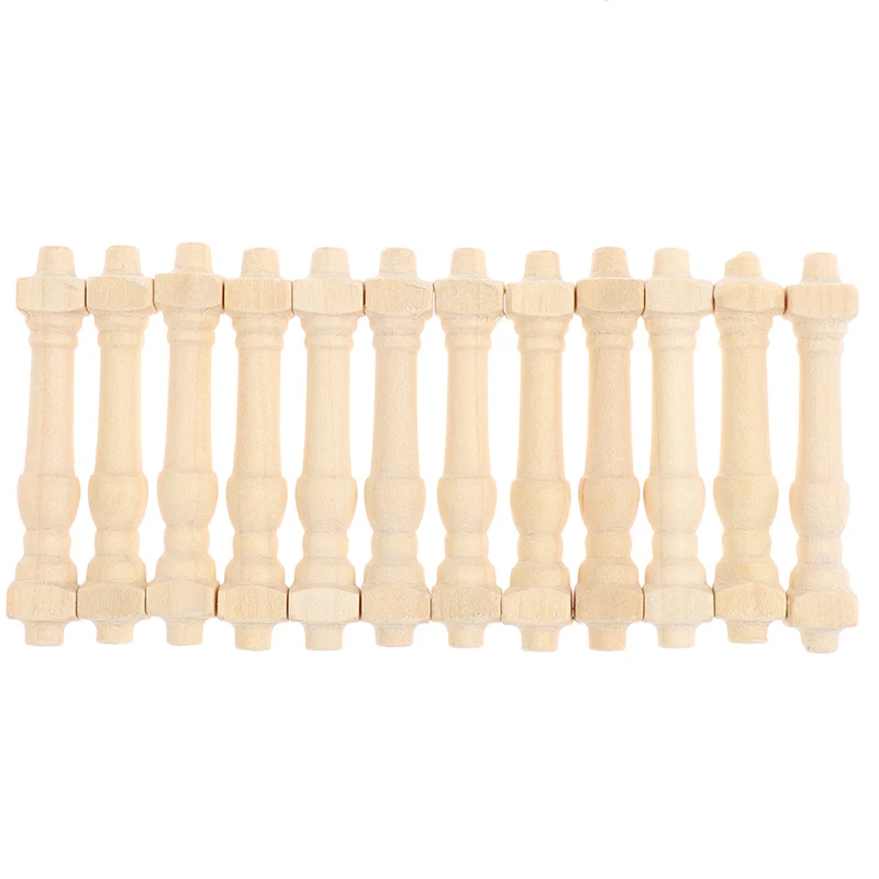 12pc 1:12 Dollhouse Miniature Wood Railing Accessories Small Column Model Toys