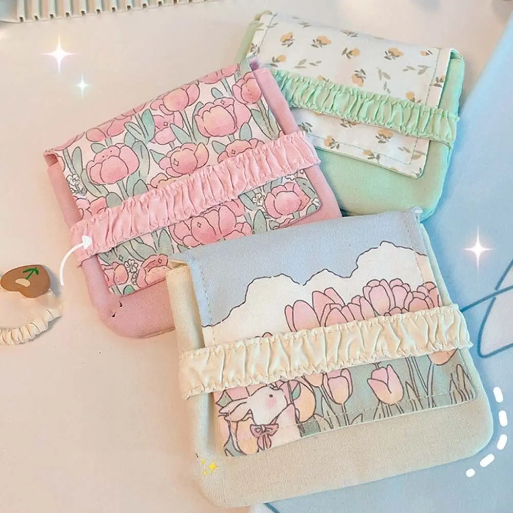 Large Capacity Mini Cosmetic Bag Bear Candy Color Sanitary Napkin Storage Bag Cotton Cloth Small Item Bag Flower Coin Purse