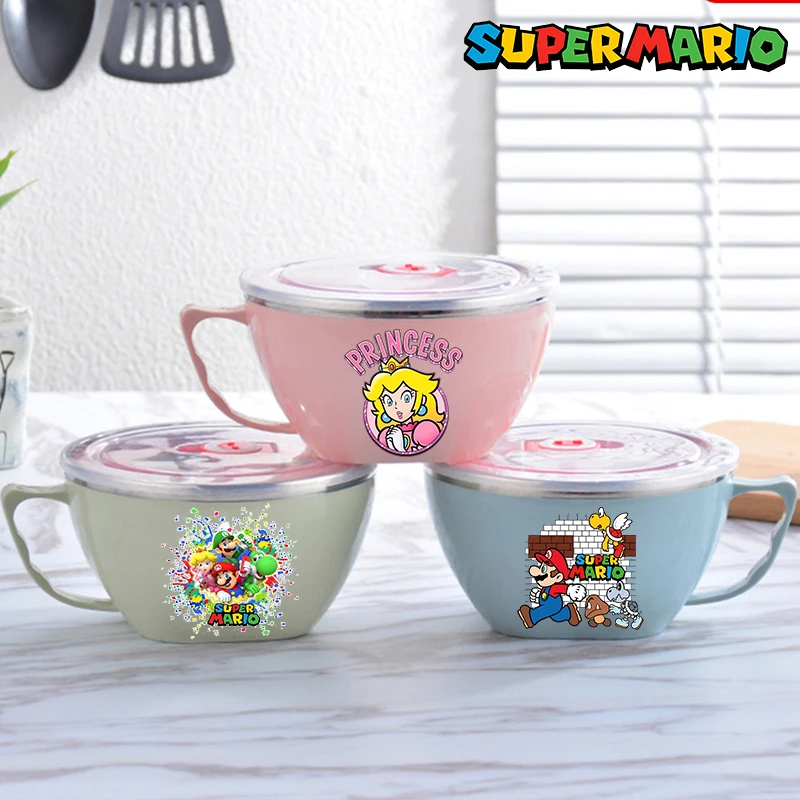 

Миска для лапши Super Marios, большая емкость, миска из нержавеющей стали, двухслойная защита от тепла, мгновенный милый контейнер для хранения продуктов питания
