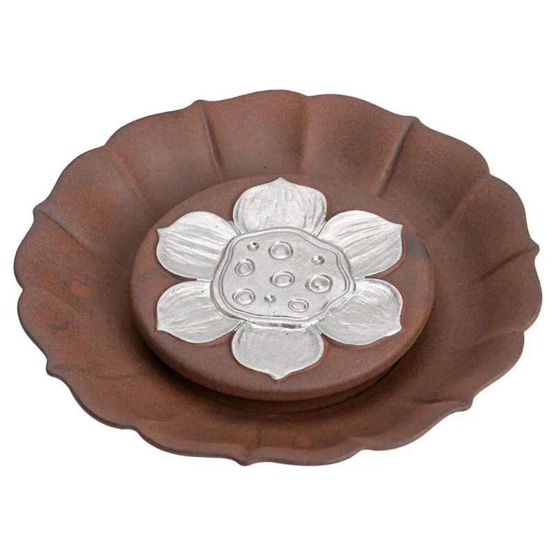 Empty Zhai Old Rock Clay Fanglian Pot Tray Silver Gilded Stoneware Bamboo Water Drop Container Coaster Tea Tray Fruit Plate - view 5