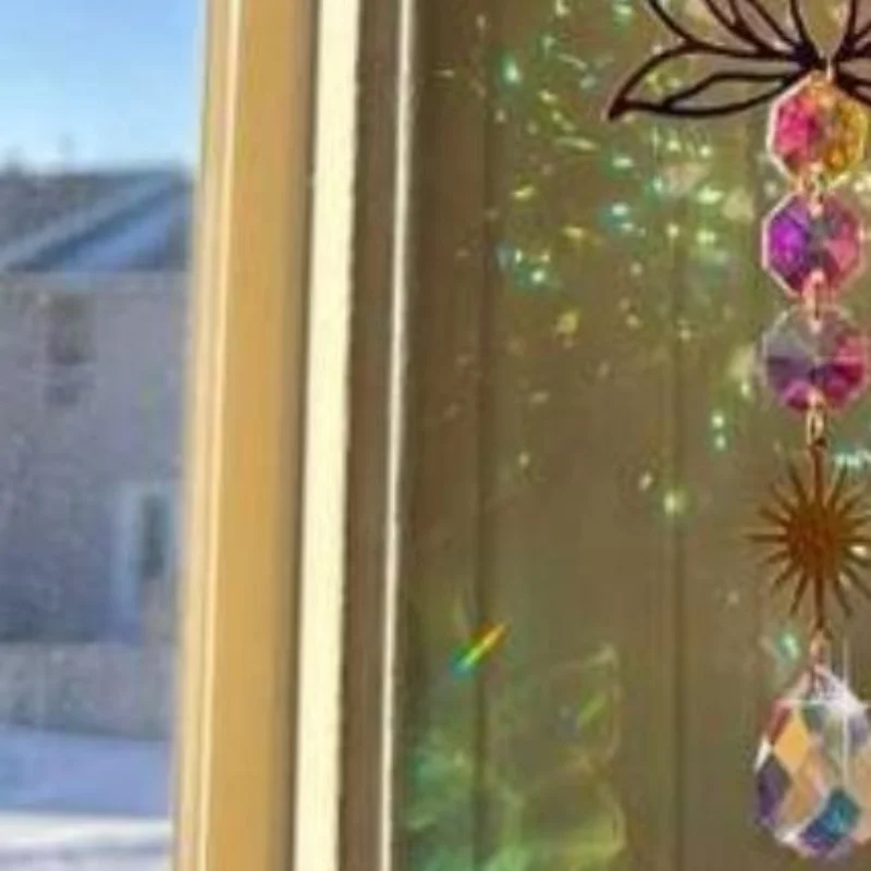 Lotus Pattern Crystal Sun Catcher Hanging Glass Rainbow Prism for Outdoor Wedding Patio Window Home Decoration