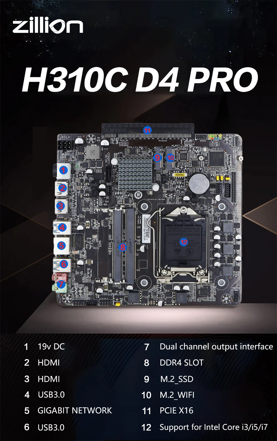 Zillion H310 PRO Mini ITX Motherboard LGA 1151 Dual Channel DDR4 Support Core i3/i5/i7 CPU Discrete Graphics Card Slot Brand New