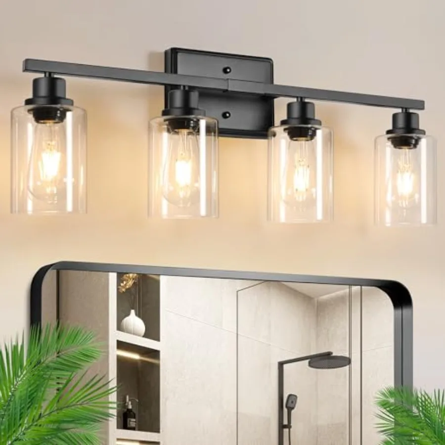 

Bathroom Light Fixtures, Vanity s with Clear Glass Shade, Modern Finish Wall Light for Mirror Bedroom Hallway Cabinet Porch