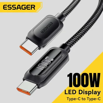 Essager Kabel USB typu C do USB C 100W 5A PD Szybkie ładowanie Przewód do Macbooka Xiaomi Samsung Kabel do wyświetlacza cyfrowego typu C 3Ｍ