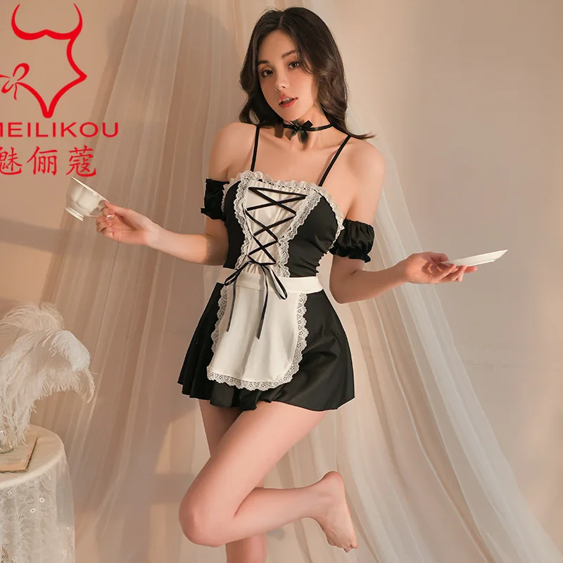 

Snow sexy fun anime COS maid seduction uniform maid cross backless skirt suit