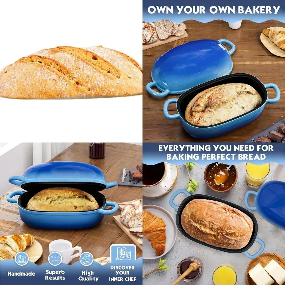 

9x6 Inch Cast Iron Bread Pan with Lid - 2.5 QT Dutch Oven for Homemade Loaves