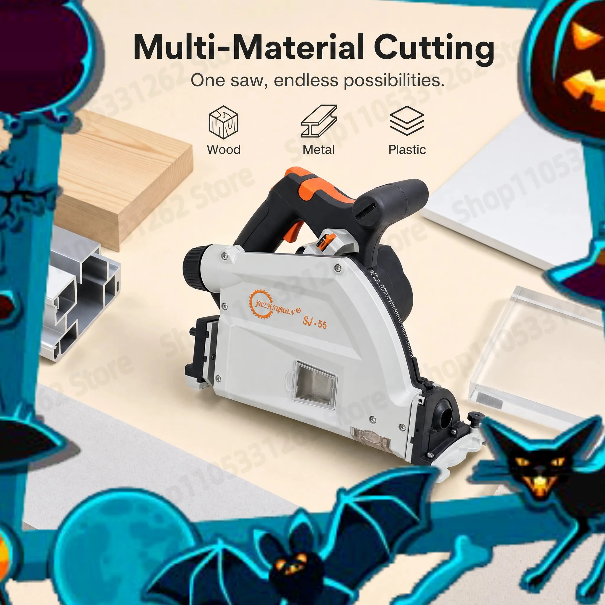 JZY SJ-55 Brushless Track Saw Kit 2KW 55mm 6470RPM 6-Speed Plunge Saw for Wood Aluminum – Dust Free Quick Stop