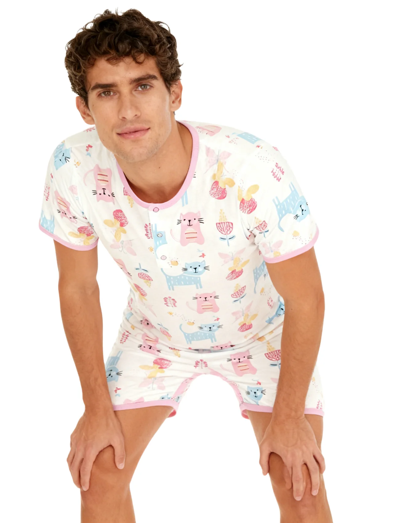 Mèo Hồng Bodysuit Kèm Chân Váy/Người Lớn Onesie/Người Lớn Bodysuit/Người Lớn Bé Romper Áo Liền Quần Đùi/Abdl Quần Áo/in Hình Người Lớn Bodysuit