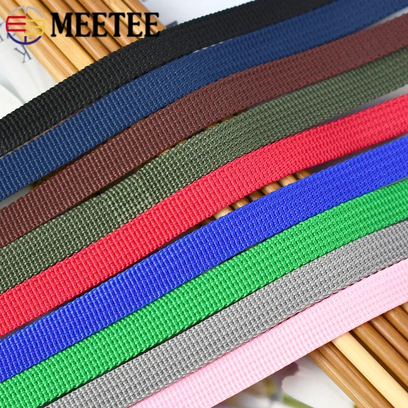 1Rroll=45M Meetee 10mm Colored PP Webbing Garment Ribbon for Backpack Bag Strap Belt Woven Tapes DIY Craft Sewing Accessories