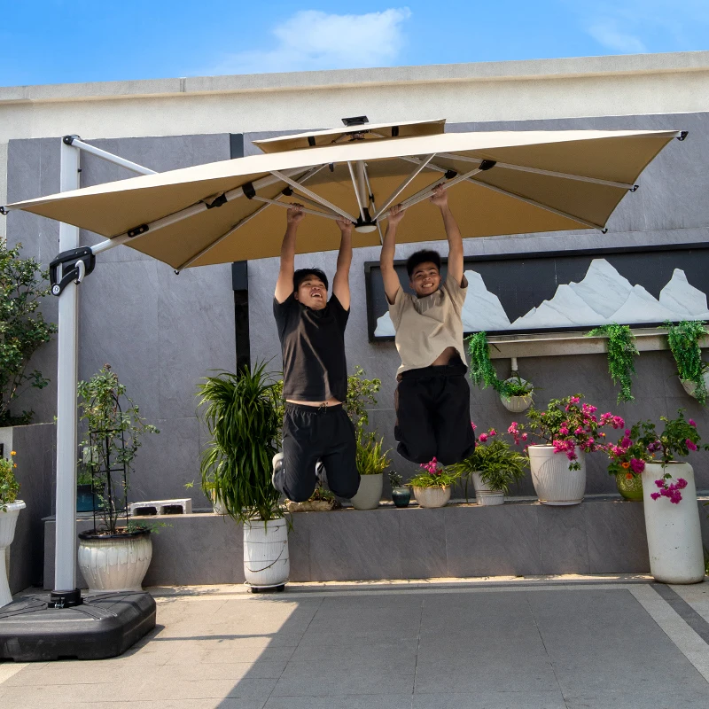 

Roman Aluminum Windproof Sun Umbrella With Light Outdoor Patio Umbrellas For Swimming Pool