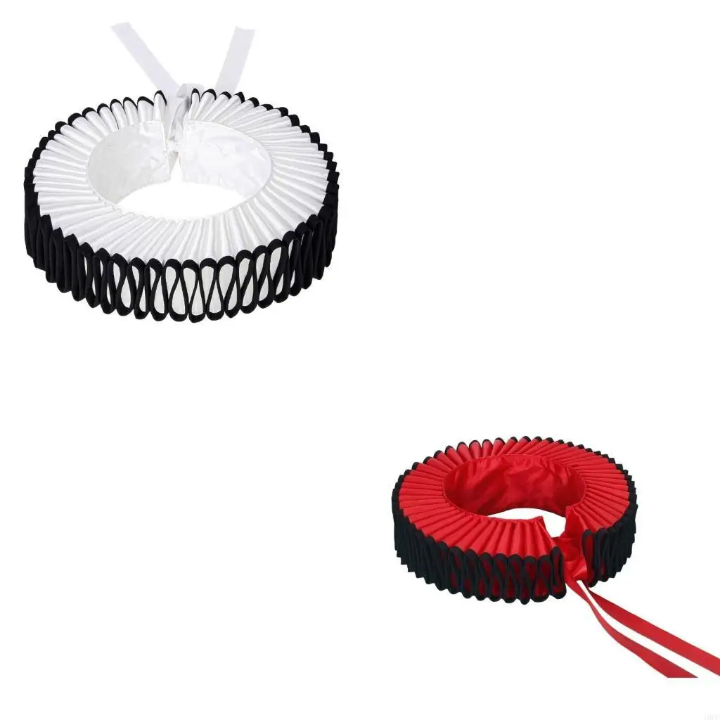 

Классический викторианский искусственный воротник с рюшами для мужчин и женщин, черная отделка, завязки на шею, колье-клоун с