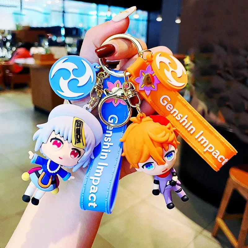 New Kawaii Animation Peripheral Genshin Impact Figure Keychain Cute Game Character School Bag Mobile Phone Pendant Keychain