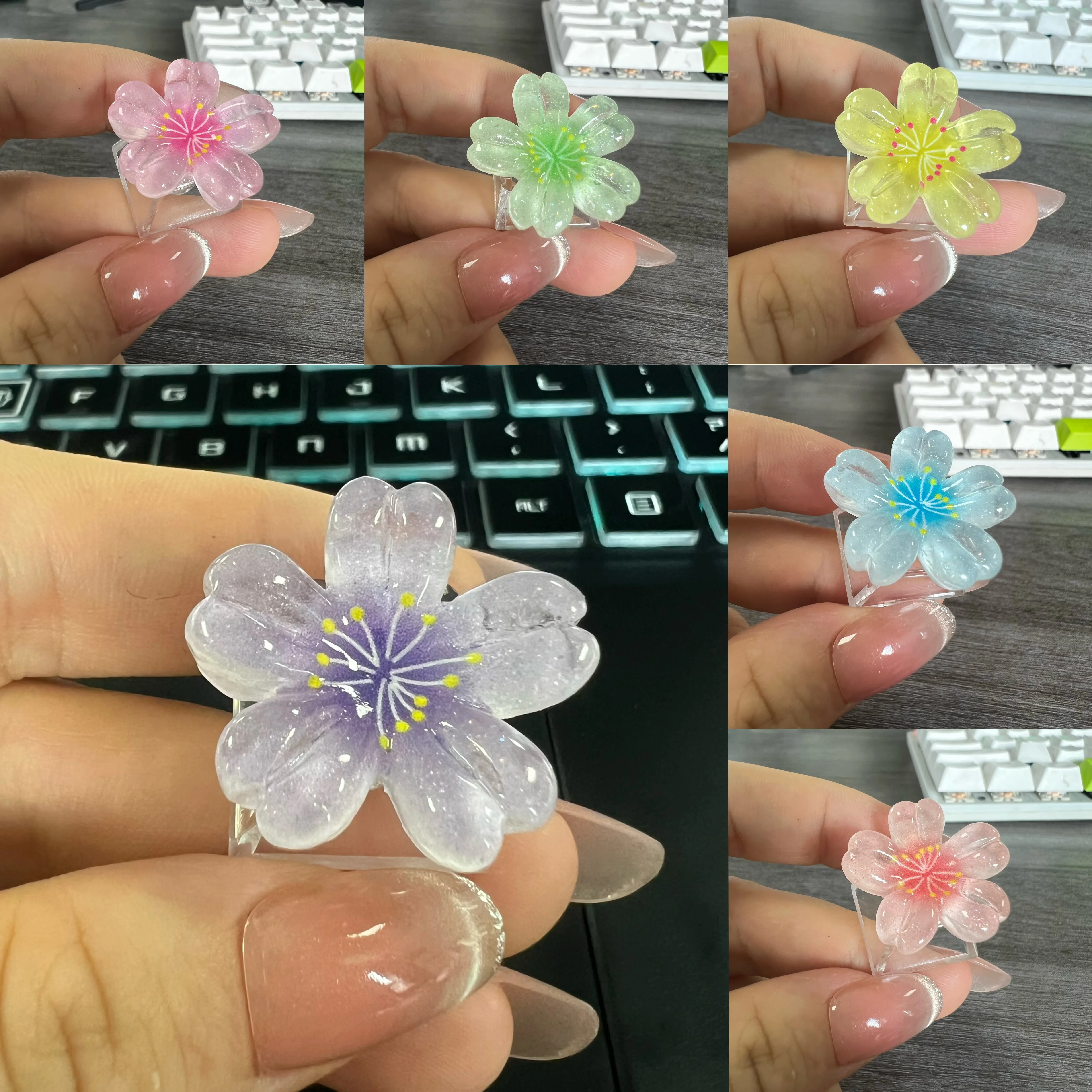Cute Candy Flower Transparent Keycaps for Cross Axis Mechanical Keyboard Replacement Keycap R4 Height 키캡