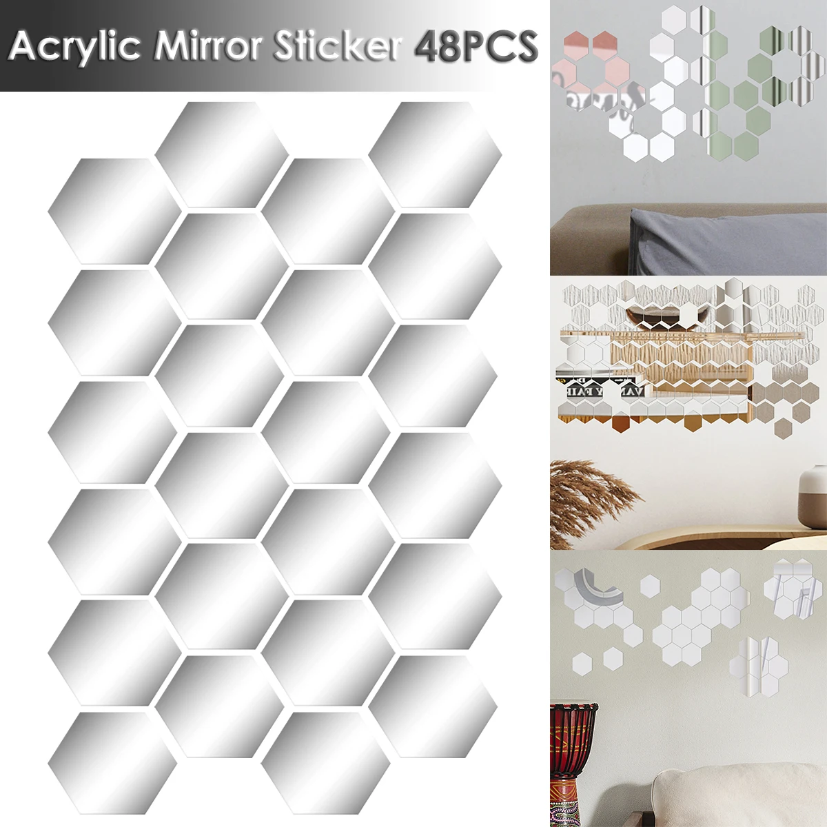 

48Pcs Mirror Sticker Self Adhesive Acrylic Mirror Sticker Self-adhesive Mirror Decal Wall Decorative Mirror Bathroom Living Room