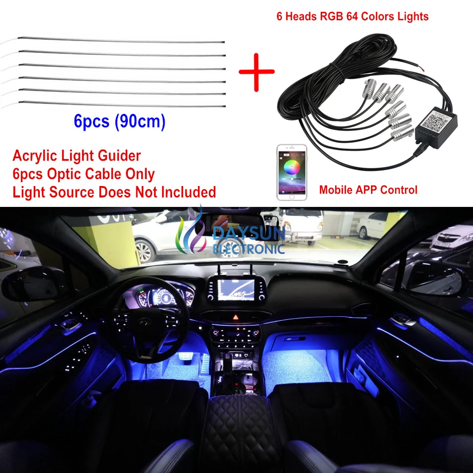 

Acrylic Optic Fiber Light for Car Auto Interior Decorative Atmosphere Lamp RGB Ambient Light Music Activated with Remote