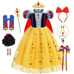 Vestido de Blancanieves de lujo para niña, disfraz de princesa con capa, vestido de fiesta de Halloween para niños, vestido sorpresa de cumpleaños para niños de 2 a 10 años