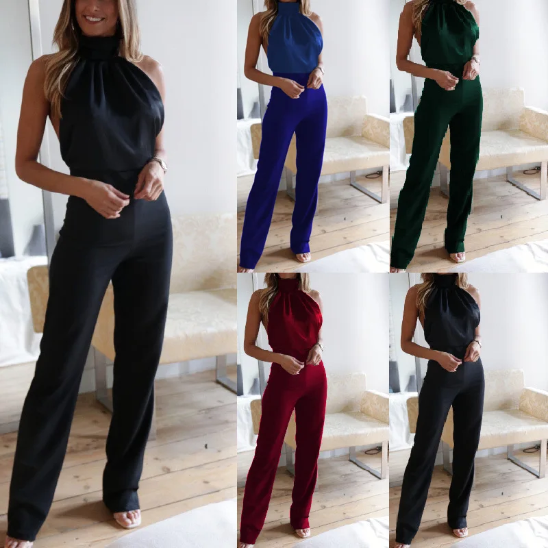 

Casual Fashion Sleeveless O Neck High Waist Backless Overalls Y2K Clothes Summer Women Elegant Corset Jumpsuit Onepieces