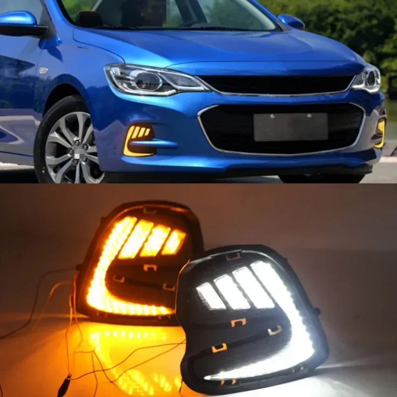 

2PCS LED Daytime Running Light For Chevrolet Cavalier 2016 2017 2018 Yellow Turn Signal Function Car DRL 12V LED Fog Lamp