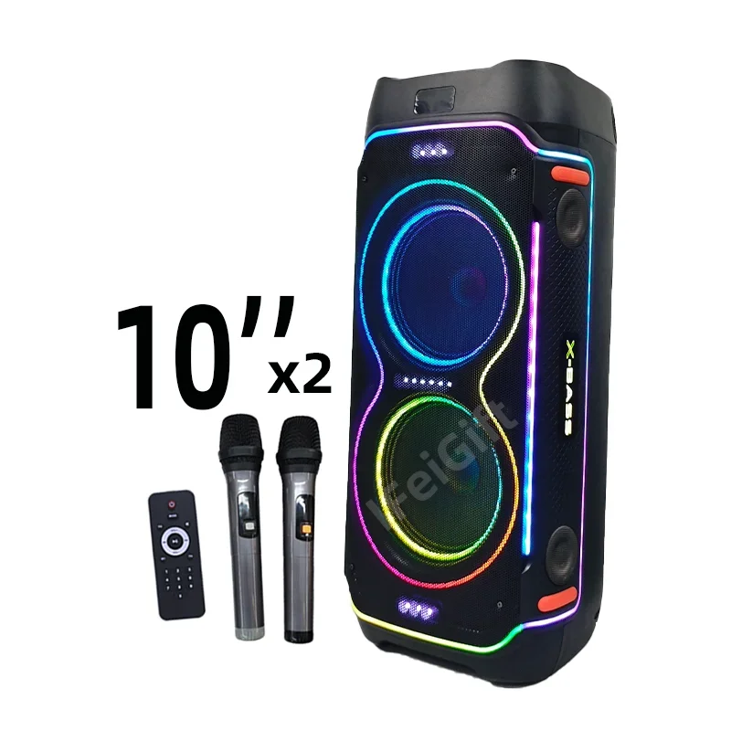 

Parlante Dual 10Inch Boombox Big Speaker Big Speaker with 2 Pcs Wireless Mic Partybox Power Speaker for Outdoor IFeiGift-2109