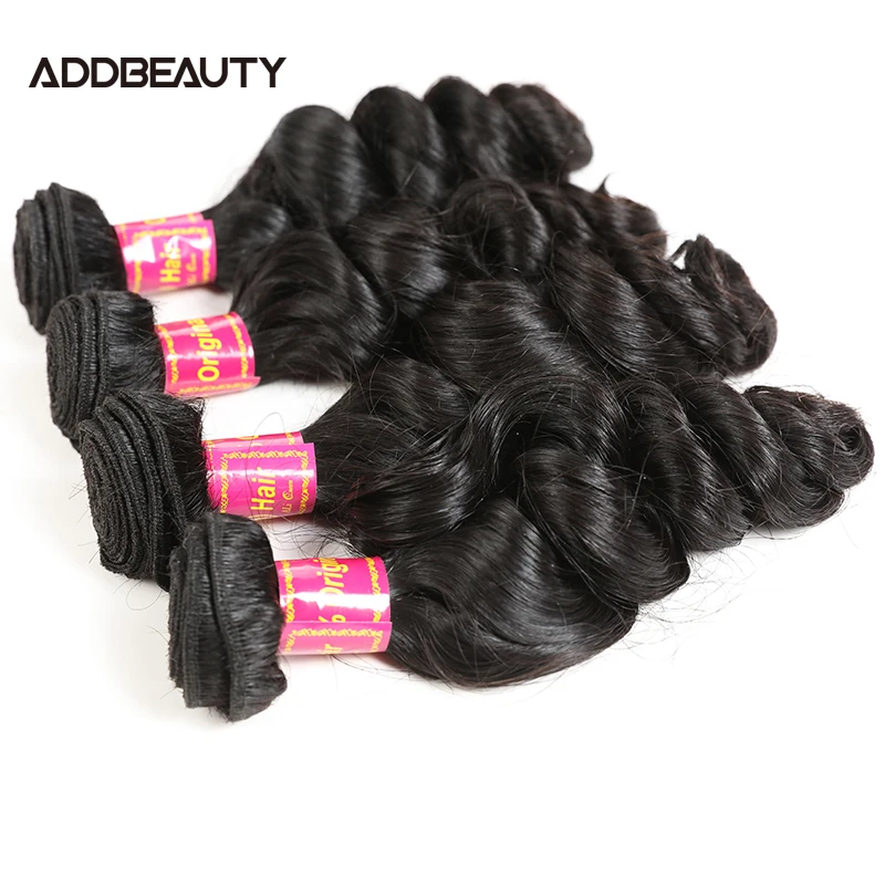 Addbeauty Loose Wave Raw Virgin Human Hair Bundles for Women 3/4pcs Brazilian One Donor Human Hair Weft Bleached Hair Weaving