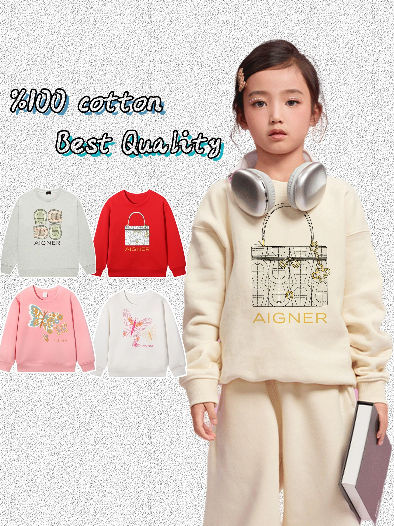 2-14 Years Kids Sweatshirts Girls Winter Clothes Hoodies Cute Butterfly Print Pullover Cotton Children's Clothing Girls Sweater