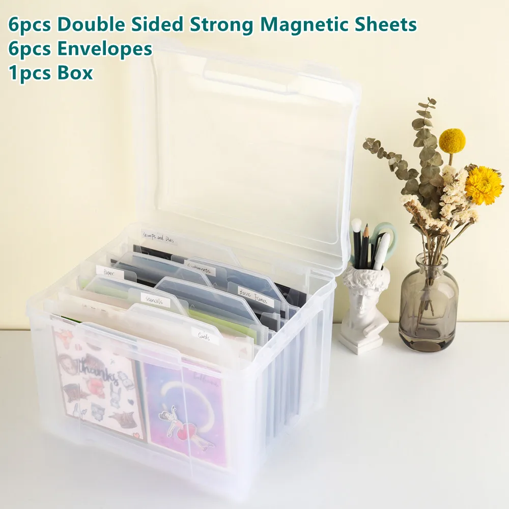 

13pcs/Set Craft Storage Box 0.8mm Double Sided Strong Magnetic Sheets And Plastic Envelopes For Stamps Dies Cards Organization