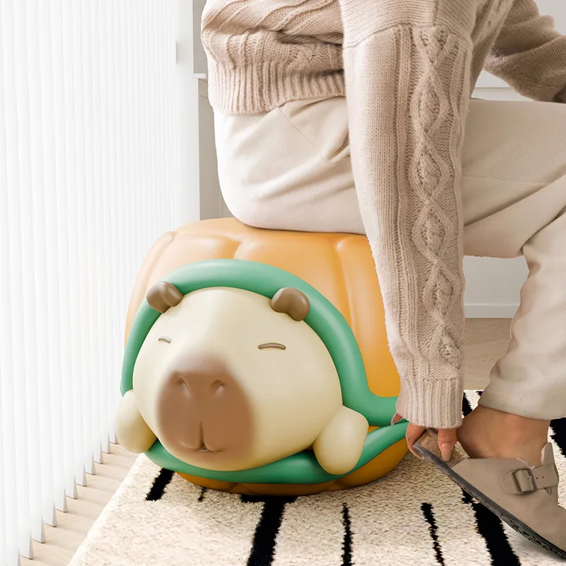 مقعد تغيير الأحذية كابيبارا على شكل سلحفاة كرتونية إبداعية، عدد قليل من الأسرة بجانب الأريكة لتخزين الهدايا المتحركة للمنزل الجديد #1