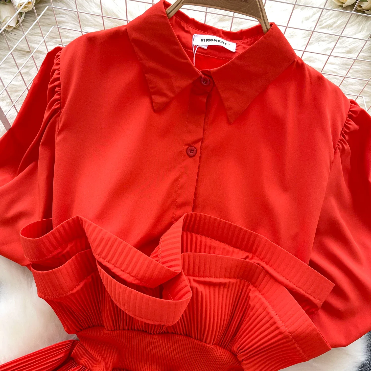 Vintage Short Puff Sleeves Elegant Polo-neck Chic Ruffles Slim Top French Fashion Streetwear Spring Autumn High Street Blouse