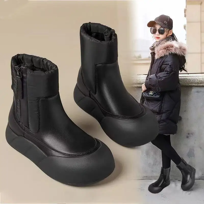 

Winter Child Ankle Boots Girl Keep Warm Thicken Plush Cotton Shoes Versatile Outdoors Kawaii Fashion Hot New Style Casual Shoe