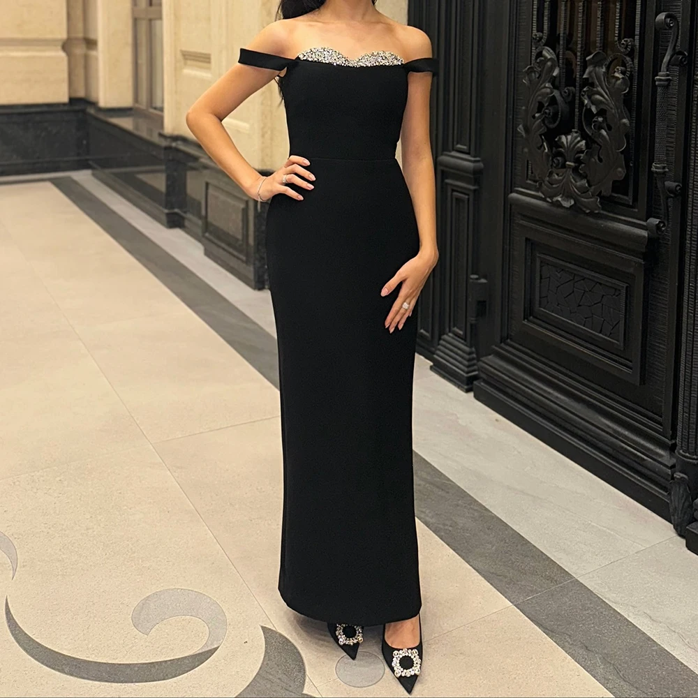 

Straight Women's Evening Dresses Ankle-length Off The Shoulder Sleeveless Prom Gown Simple Fashion Crystal Customized Gowns