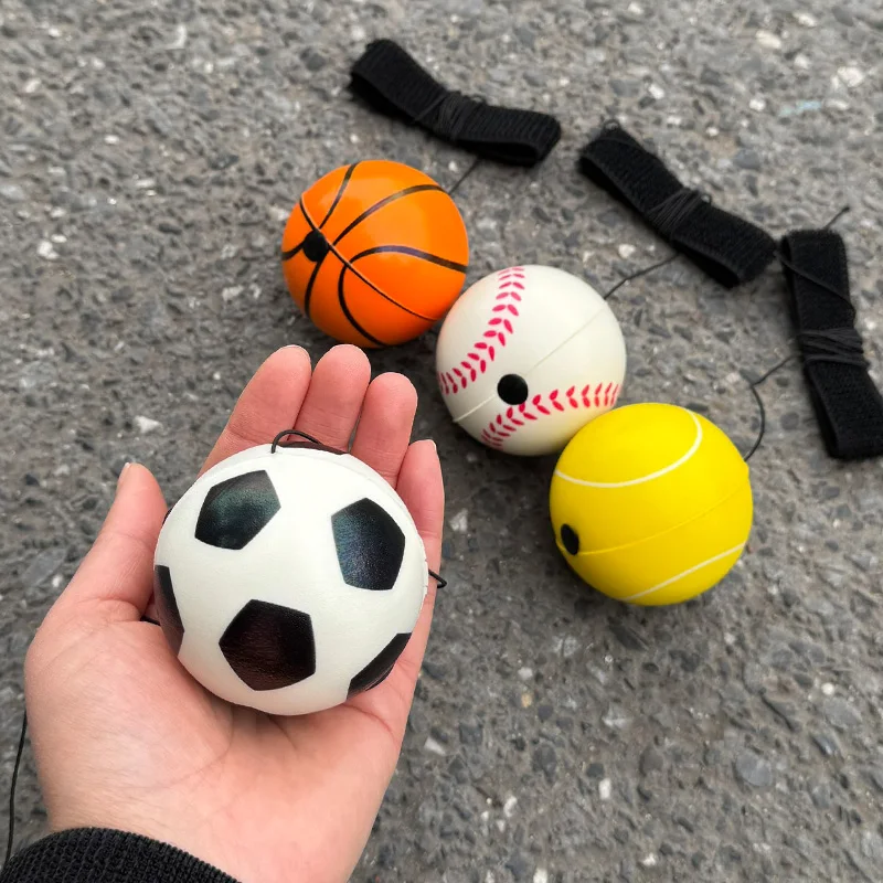 

Wrist Strap Bouncy Ball Set with Rope Kids Sports Birthday Party Favors Christmas Gift Reaction Training Football Basketball Toy