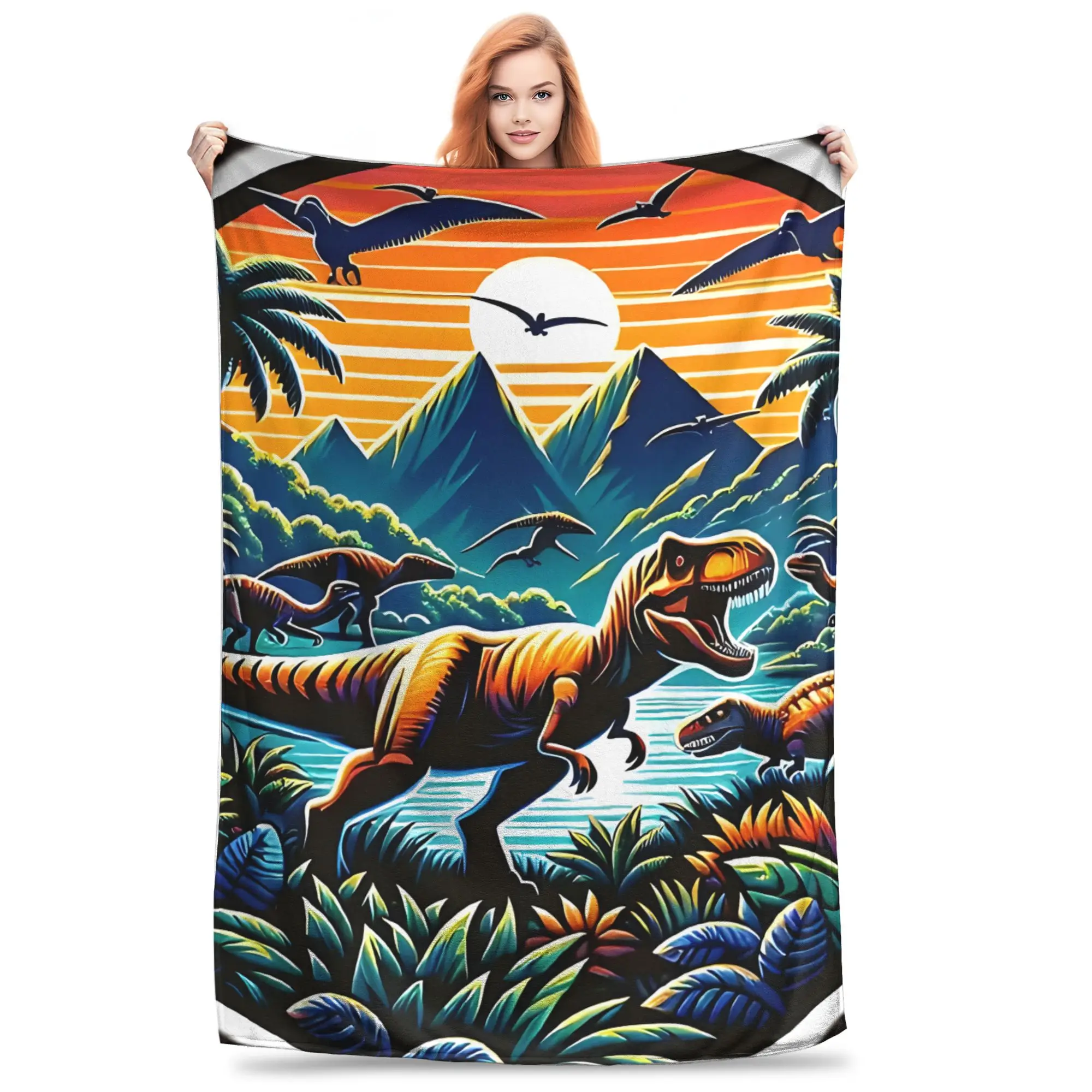1PC Home Cutecore Jurassic Dinosaur's  Blanket Super Cosy Plush Home Living Room Sofa halloween