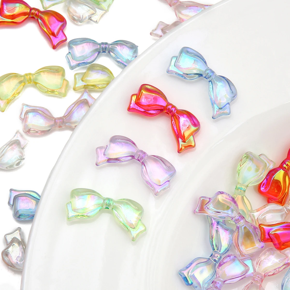 4-10pcs Acrylic Transparent Colorful Through-hole Bow Accessories Handmade DIY Earrings, Hair Accessories, Material Beads