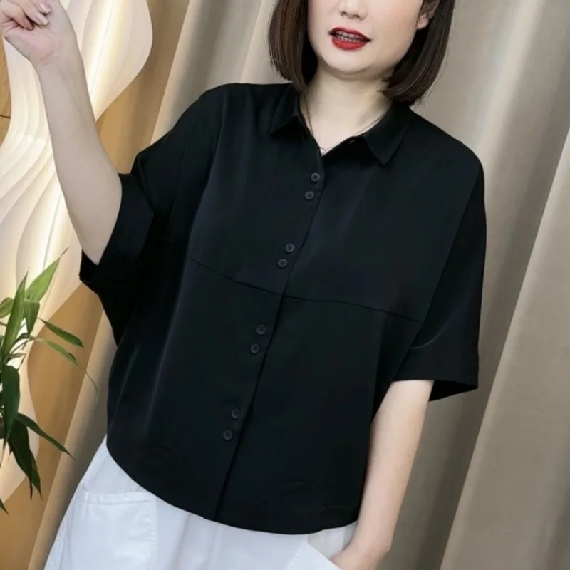 

2024 Summer New Versatile Niche Short-sleeved Chic Shirt Loose Casual Temperament Simple Commuter Bat-sleeved Ins Top