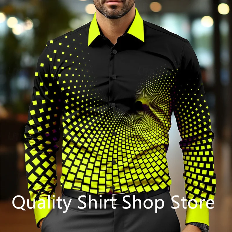 Chemise à manches longues géométrique pour hommes, chemise décontractée formelle, chemise à boutons, affaires quotidiennes, quatre niveaux, bouton UR, 3D, nouveau, 2024