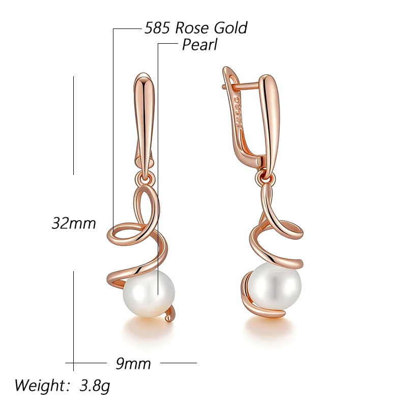 Kinel Luxury 585 Rose Gold Color Drop Earrings for Women Unique Geometric Hollow Pearl Bridal Earrings Wedding Jewelry 2026 New