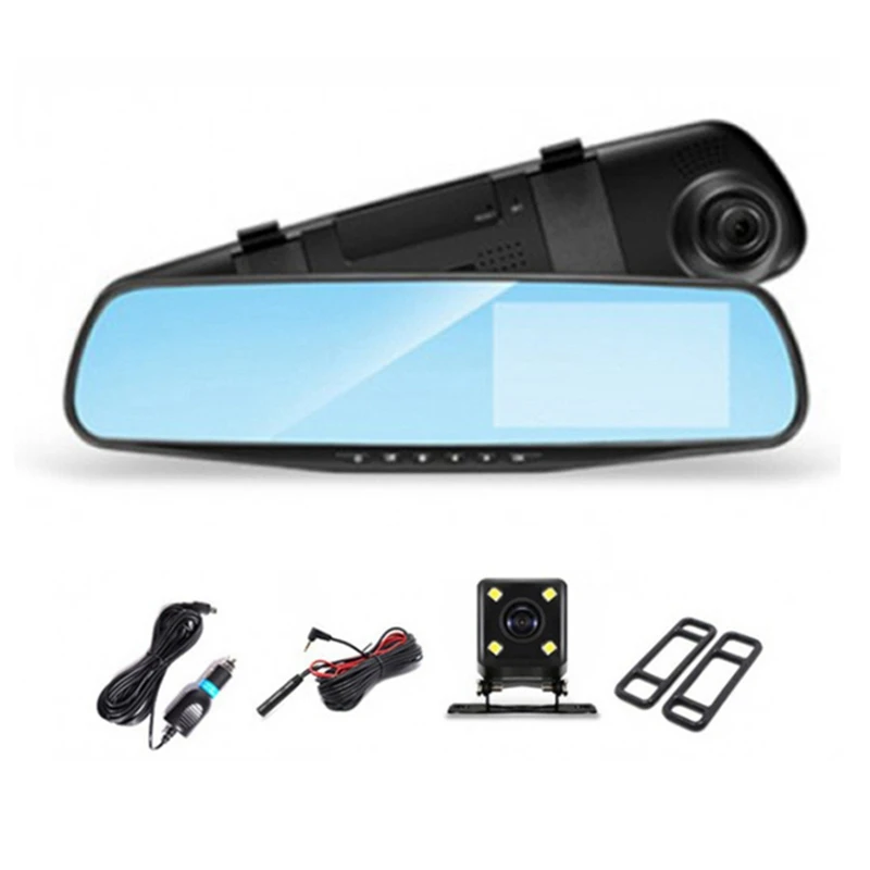 2 Set 4.3 Inch Car DVR Rearview Mirror Driving Video Recorder Dual Lens Dash Camera 1080P IPS Front And Rear Camera