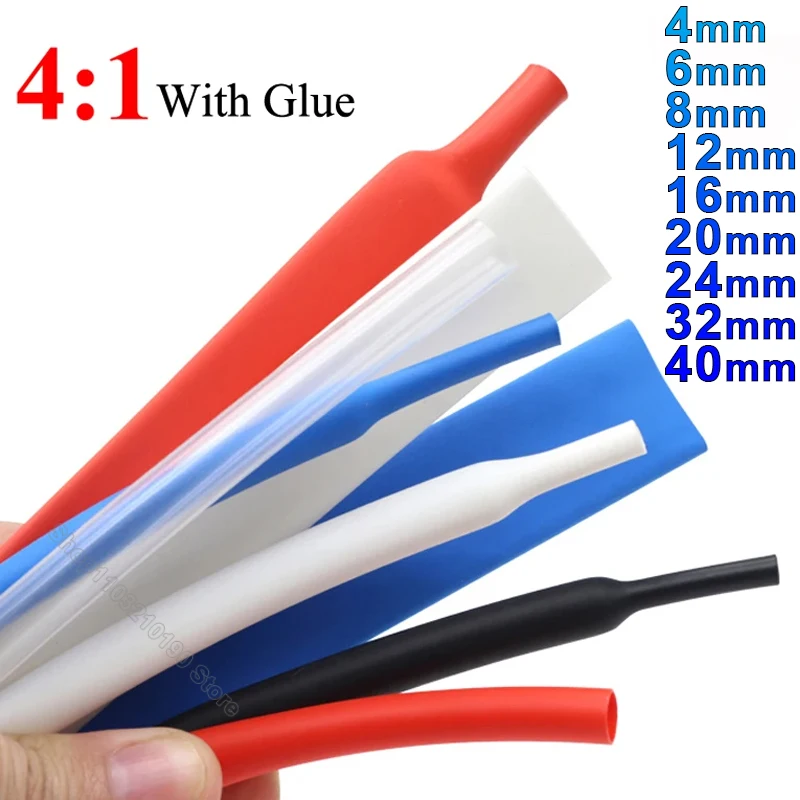 4:1 Wire Heat Shrink Hot Melt Glue Shrink Tube Cable Protection Shrink Tube ID 4 6 8 12 16 20 24 32mm Four Times Heat Shrink