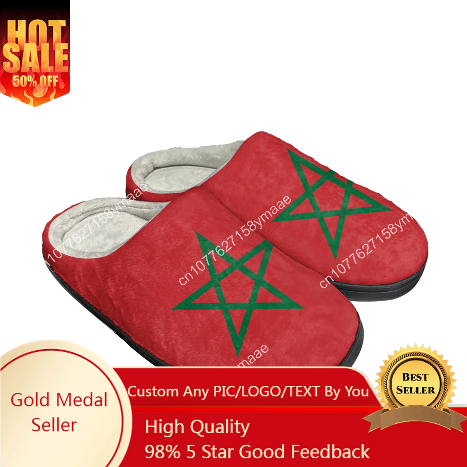 

Hot Moroccan Flag Home Cotton Custom Slippers Mens Womens Sandals Morocco Plush Bedroom Casual Keep Warm Shoes Thermal Slipper