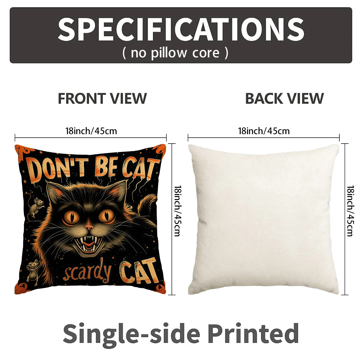 4pcs Retro Black Cat Pumpkin Skeleton Bat Pattern Pillow Cover 18x18 inches Single sided Printed Cushion Cover (No Pillow Core)