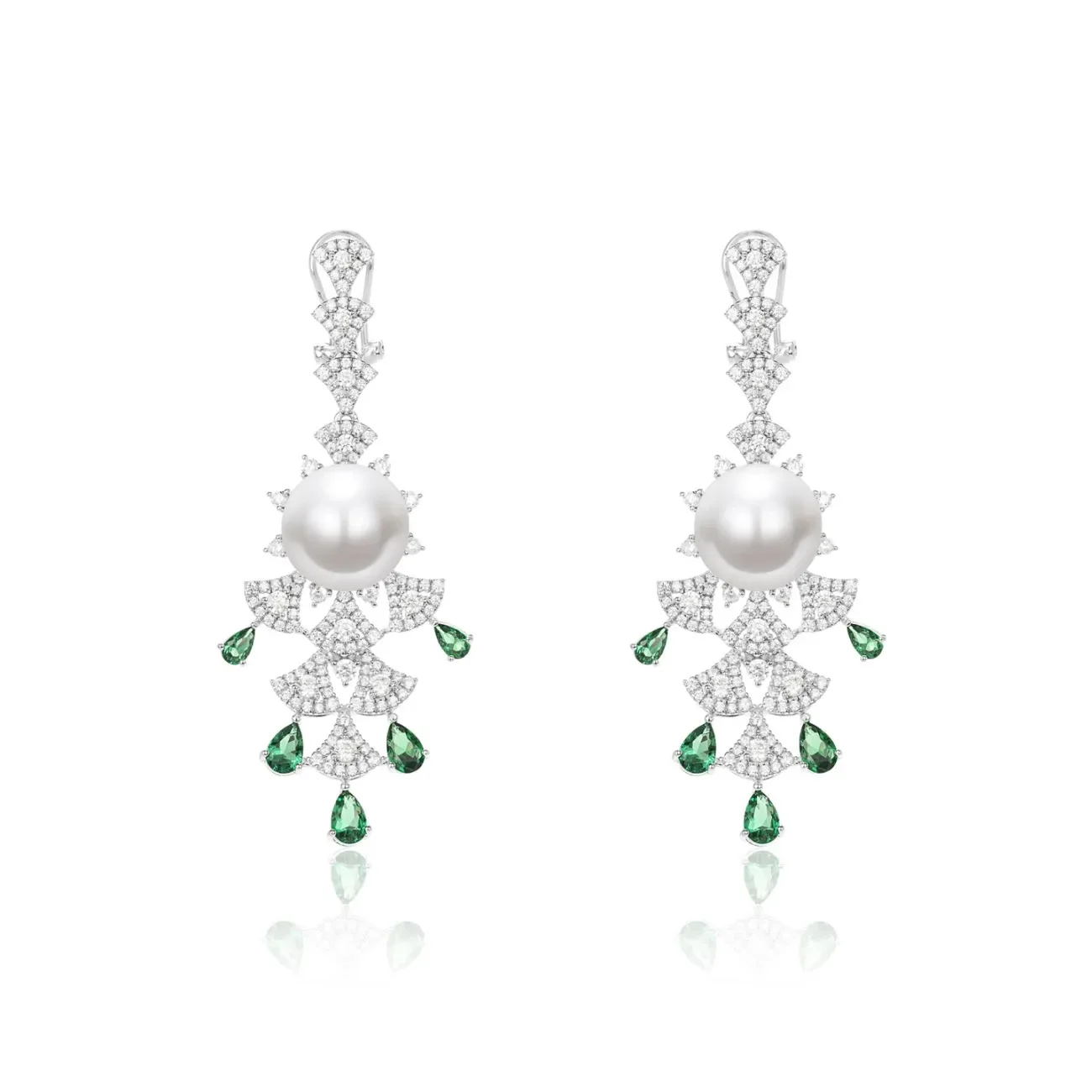 

Luxury 925 Sterling Silver Drop Earrings Artificial Pearl Emerald Elegant Women's Fine Jewelry for Bridal Wedding Birthday Gifts