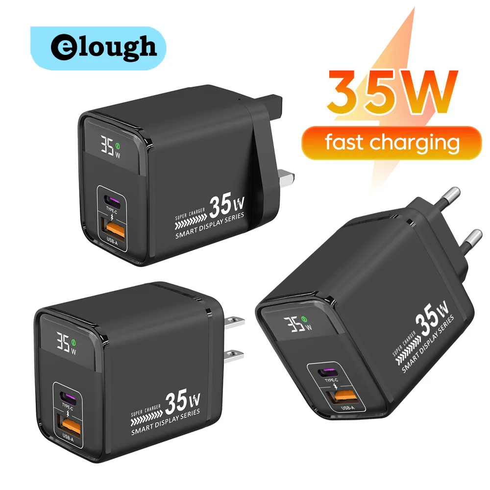 35W Dual Port Digital Display Charger USB Type C Charger Fast Charging EU/US/UK Plug Power Adapter for iPhone Samsung Xiaomi