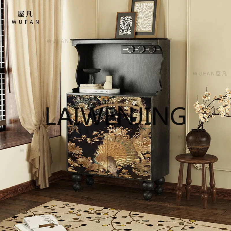 RWJ Gold Peacock Tea Cabinet Living Room Sofa Edge Wall Locker Retro Coffee Cabinet