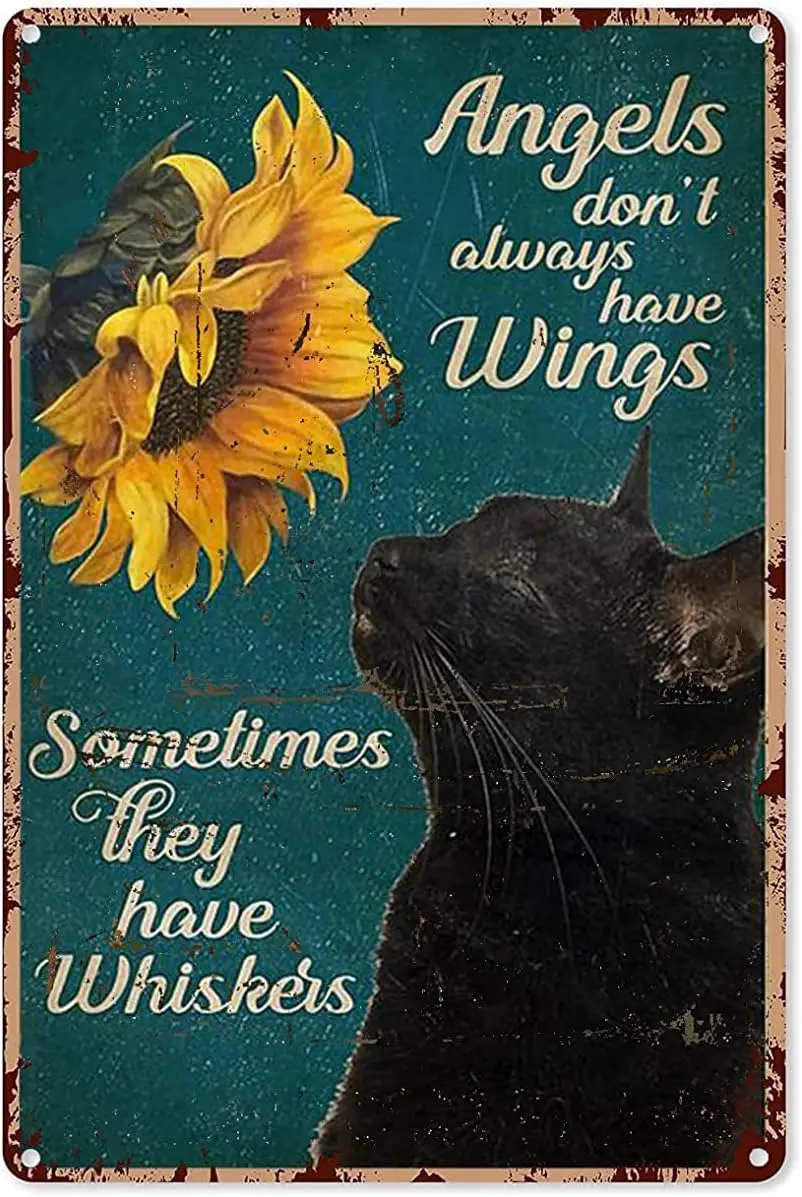 WZVZGZ Large Black Cat Sunflower Vintage Metal Tin Sign Poster Wall Plaque Vintage Kitchen Farm Yard Garage Club Retro Signs Bat