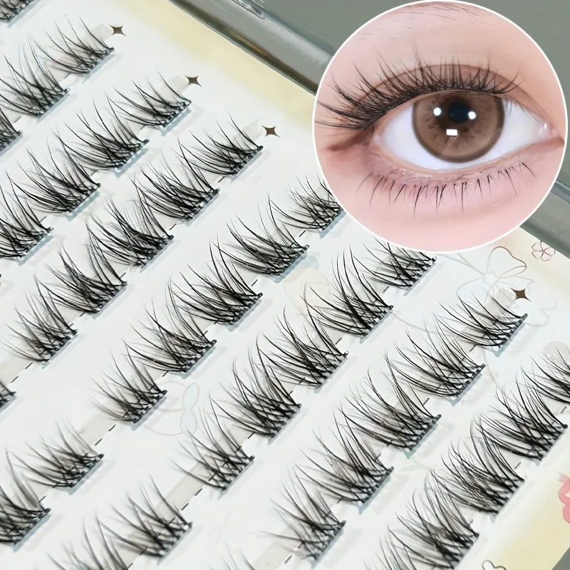 Mixiaohe 100 Cluster selbstklebende falsche Wimpern, kurze Birnenblüten-C-Locken, natürliche, flauschige DIY-Wimpern für Anfänger – Detail 2