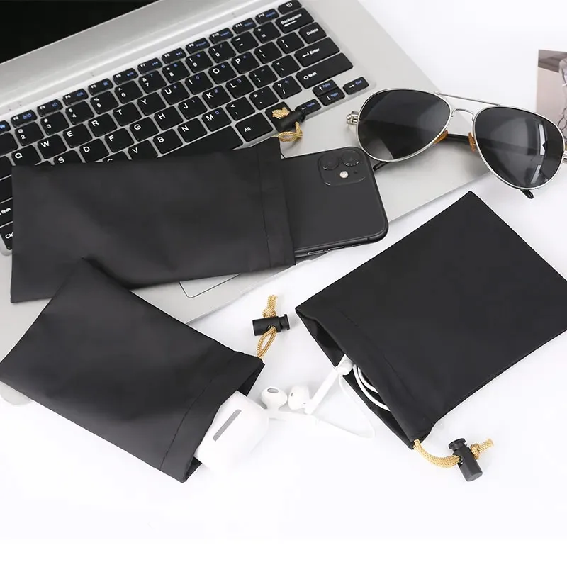 2PCS High Quality PU Leather Soft Headphone Drawstring Bags Headset Earphone Data Cable Waterproof Storage String Bag Pouch