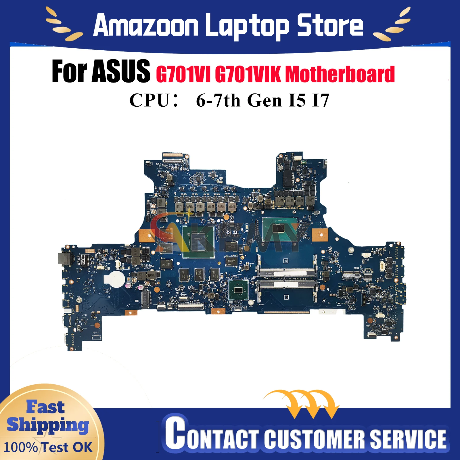 

G701VI Laptop Motherboard For ASUS ROG G701VIK G701V G701VI Notebook Mainboard With I5 I7 CPU 100% tests OK fast shipping stk