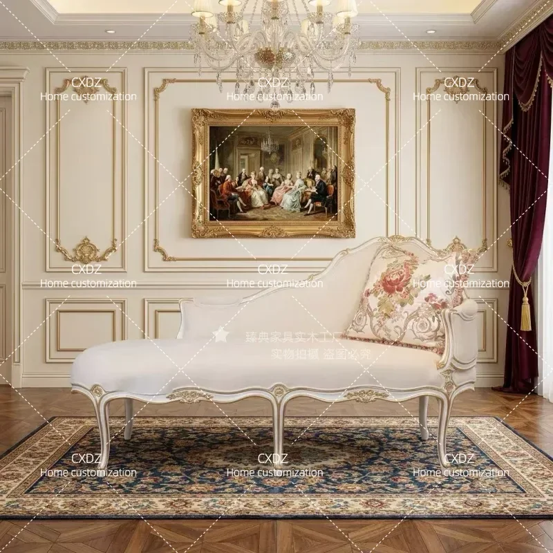 French Light Luxury Solid Wood Carving Chair European Retro Fabric Living Room Leisure Recliner Wedding Room Beauty Couch